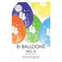 Globos Ballonnen 2-zijdig geprint cijfer 4, 8st. - thumbnail