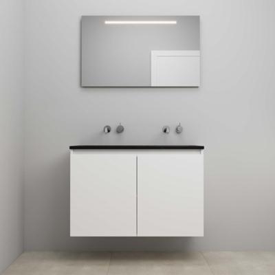 On-Line Badkamermeubelset - 100 cm - Bouwpakket - Greeploze Ladestructuur - Acryl Wastafel - zonder Kraangat - Spiegel met LED-Verlichting - Hoogglans Wit