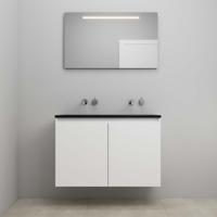On-Line Badkamermeubelset - 100 cm - Bouwpakket - Greeploze Ladestructuur - Acryl Wastafel - zonder Kraangat - Spiegel met LED-Verlichting - Hoogglans Wit - thumbnail