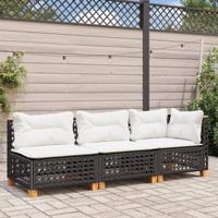 Tuinbank 3-zits met kussens poly rattan zwart - thumbnail