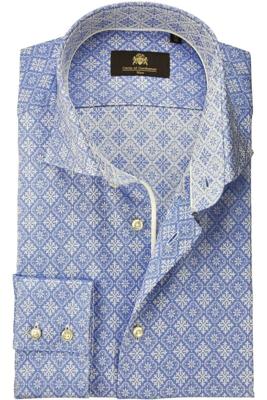 Circle of Gentlemen Overhemd Darko Blauw Twill Klassieke Print Slim Fit