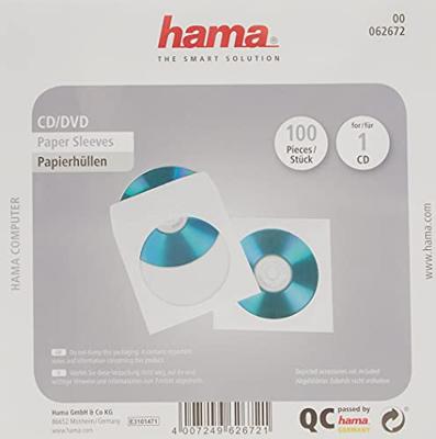 Hama cd/dvd protection sleeves papier wit 100 stuks