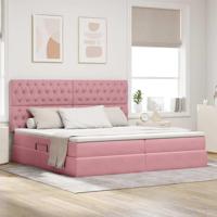 Opbergbed met LED met matras Roze 200 x 200 cm Fluweel - thumbnail