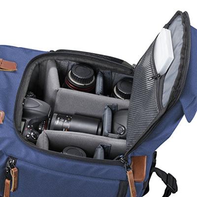Mantona Luis Retro fotorugzak (met echt lederen applicaties, incl. regenhoes, flexibele indeling en laptopvak, geschikt voor 1x DSLR-camera, 3x lenzen en diverse fotoaccessoires) blauw