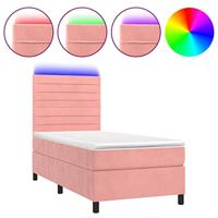 Boxspring met matras en LED fluweel roze 100x200 cm - thumbnail