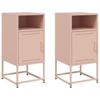 Nachtkastjes 2 st 36x39x78 cm staal roze - thumbnail