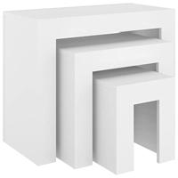 3-delige Tafeltjesset bewerkt hout wit - thumbnail