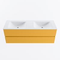 MONDIAZ VICA 140cm badmeubel onderkast Ocher 2 lades. Wastafel CLOUD dubbel zonder kraangat, kleur Talc. - thumbnail