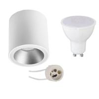 Opbouwspot Set GU10 Fitting Rond Mat Wit/Zilver 8W 6400K Ø90mm - thumbnail