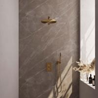Regendoucheset Inbouw Brauer Gold Carving Thermostatisch 30 cm met 3-Weg Omstelling, Wandarm en Staaf Handdouche Geborsteld Goud Brauer - thumbnail