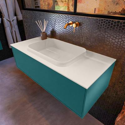 Badkamermeubelset Mondiaz Erin 100 cm met 1 Lade met RIDGE Wastafel Midden Linen Zonder Kraangaten Greeploos Mat Smag