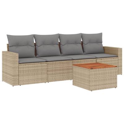 5-delige Loungeset met kussens poly rattan beige - thumbnail