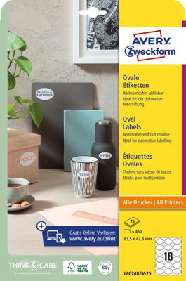 Avery-Zweckform L6024REV-25 Universele etiketten 63.5 x 42.3 mm Papier Wit 450 stuk(s) Weer verwijderbaar Laser (kleur), Laser (zwart/wit) Avery-Zweckform L6024REV-25 Universele etiketten 63.5 x 42.3 mm Papier Wit 450 stuk(s) Weer verwijderbaar Laser (kleur), Laser (zwart/wit)