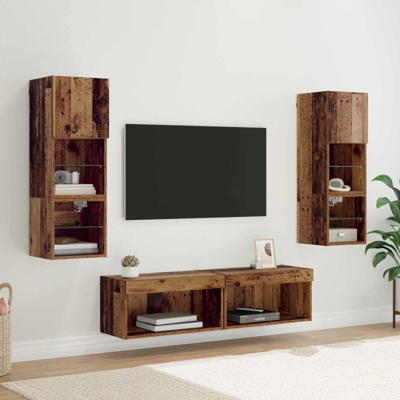 TV-wandmeubel met LED-striplichten 6 pcs Oud Hout Bewerkt hout