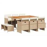 11-delige Tuinset met kussens poly rattan beige - thumbnail