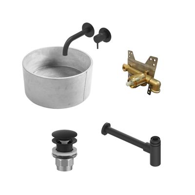 Salenzi Waskomset Beton 40x19 cm Rond Mat Grijs