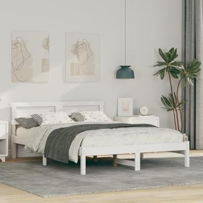 Bedframe met hoofdeinde Wit 140 x 190 cm Massief grenenhout