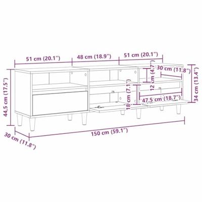TV-kast met lade Oud Hout 150 x 30 x 45 cm Bewerkt hout