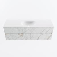 MONDIAZ VICA 150cm badmeubel onderkast Carrara 2 lades. Wastafel MOON midden zonder kraangat, kleur Talc. - thumbnail