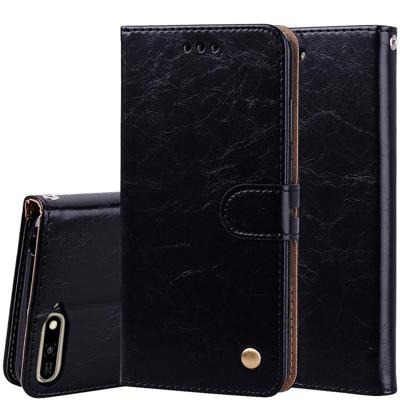Zakelijke stijl olie Wax textuur horizontale Flip leergeval voor Huawei Y6 (2018) met houder & kaartsleuven & portemonnee (zwart)