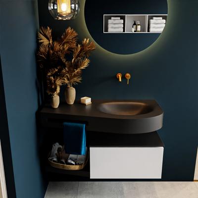 MONDIAZ RIVA 100cm badmeubel onderkast / planchet kleur Talc met 1 lade. Wastafel DULCET rechts 0 kraangaten kleur Urban.