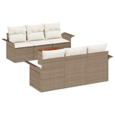 Tuinbankenset met kussen 7 pcs Beige poly rattan