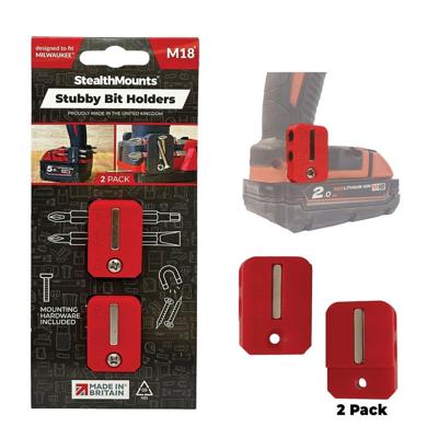 Stealthmounts Stubby Bithouder voor Milwaukee M18 | Rood | 2 stuks - BH-M18-S-RED