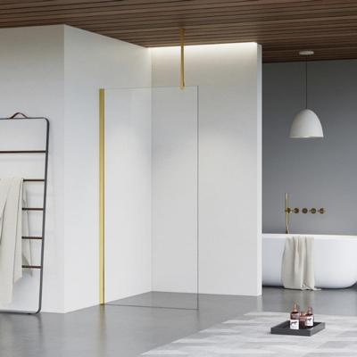 Fortifura Galeria inloopdouche - 40x200cm - helder glas - plafondarm - Geborsteld Messing PVD (Goud) SW797911/SW797910/SW804543
