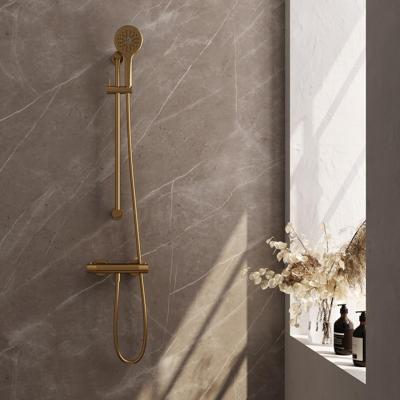 Douchekraanset Brauer Gold Carving Opbouw Met Glijstang En Ronde Handdouche Geborsteld Goud