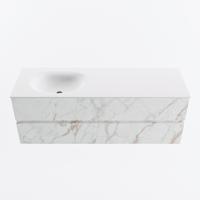MONDIAZ VICA 140cm badmeubel onderkast Carrara 2 lades. Wastafel MOON links 1 kraangat, kleur Talc. - thumbnail