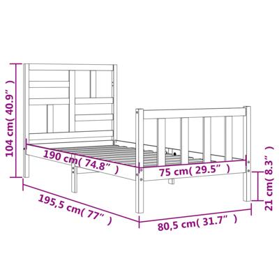 Bedframe met hoofdbord massief hout wit