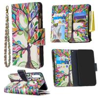 Voor Samsung Galaxy A21 Gekleurd tekenpatroon Rits Horizontale Flip Lederen case met Holder & Card Slots & Wallet(Tree) - thumbnail