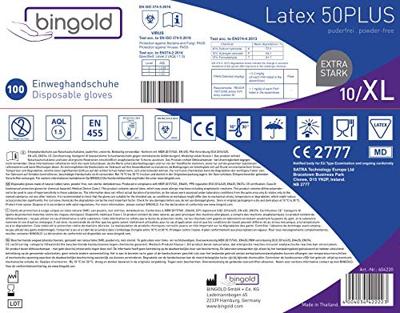 Handschoenen uit latex, extra large, wit, poedervrij, doos van 100 stuks