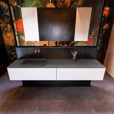 Badkamermeubelset Mondiaz Erin 200 cm met 2 Lades met RIDGE Wastafel Links Dark grey Zonder Kraangaten Greeploos Mat Talc Badkamermeubelset Mondiaz Erin 200 cm met 2 Lades met RIDGE Wastafel Links Dark grey Zonder Kraangaten Greeploos Mat Talc