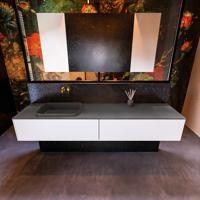 Badkamermeubelset Mondiaz Erin 200 cm met 2 Lades met RIDGE Wastafel Links Dark grey Zonder Kraangaten Greeploos Mat Talc - thumbnail