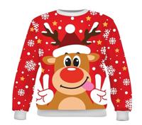 Foute Kerst Sweater Crazy Rendier Rood Kind - thumbnail
