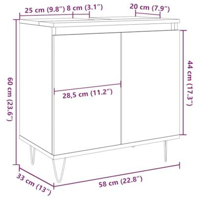 Badkamerkast 58x33x60 cm bewerkt hout artisanaal eikenkleurig