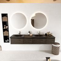 MONDIAZ BUKLA 200cm badmeubel met module 40 links kleur Dark Brown met 4 lades. Wastafel CLOUD dubbel 2 kraangaten kleur Urban. - thumbnail