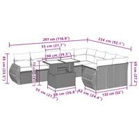 10-delige Loungeset met kussens poly rattan zwart - thumbnail