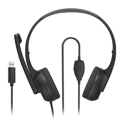 Hama Headset met microfoon, bekabelde hoofdtelefoon, USB A-aansluiting, aux, stereo hoofdtelefoon met kabel, on-ear pc-hoofdtelefoon met microfoonarm en nekband, 2 m audiokabel, zwart