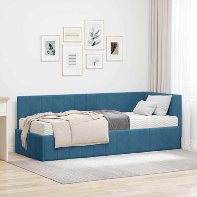 Hoekbedframe met matras Blauw 80 x 200 cm Fluweel