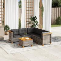 6-delige Loungeset met kussens poly rattan grijs - thumbnail