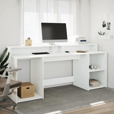 Bureau met LED-verlichting 200x55x91 cm bewerkt hout wit - thumbnail