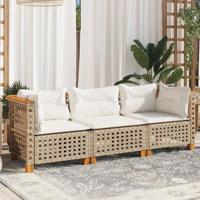 Tuinbank 3-zits met kussens poly rattan beige - thumbnail
