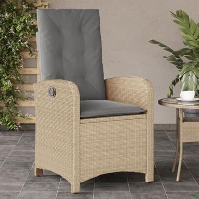 Tuinstoelen 2 st verstelbaar kussens poly rattan gemengd beige