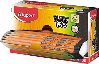 Maped potlood Black'Peps HB, zonder gum, kartonnen displaydoos van 100 stuks Maped potlood Black'Peps HB, zonder gum, kartonnen displaydoos van 100 stuks
