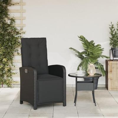 Tuinstoel verstelbaar met voetensteun poly rattan zwart - thumbnail