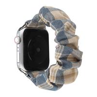 Elastisch scrunchie nylon bandje - Khaki / Donkerblauw - Geschikt voor Apple Watch 44mm / 45mm / 46mm / 49mm - thumbnail