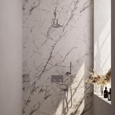 Brauer Brushed Carving Thermostatische Regendoucheset Inbouw - Hoofddouche 20 cm - Gebogen Wandarm - Met Drukknoppen - Handdouche Staaf - Doucheslang - Wandaansluitbocht - Rvs