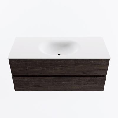MONDIAZ VICA 110cm badmeubel onderkast Dark Brown 2 lades. Wastafel MOON midden zonder kraangat, kleur Talc.
